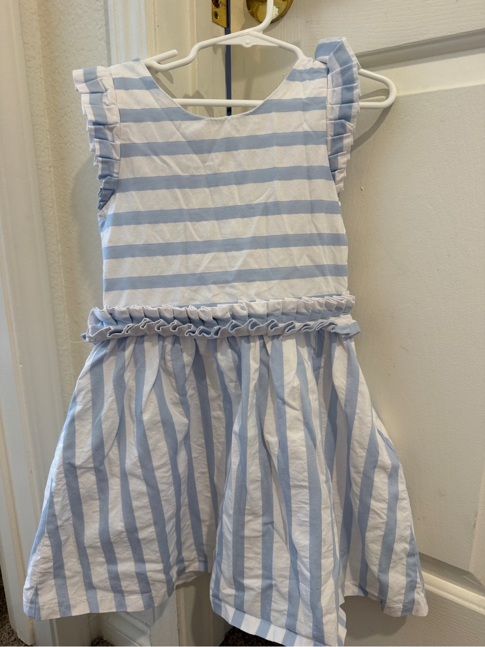 Blue and White Striped Ruffle Waist Girls' Dress